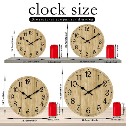Modern silent quartz wooden wall clock - imitation wood color wood texture design simple wall clock, suitable for living room, b