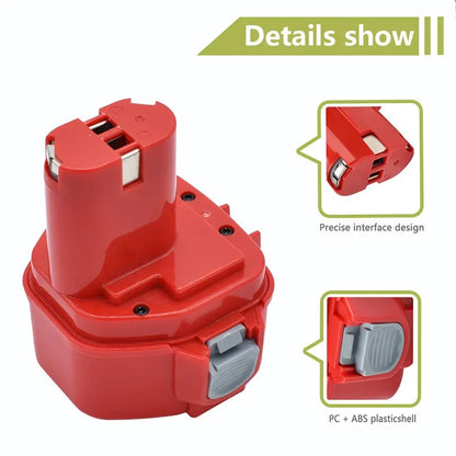 Bateria de Ferramenta Elétrica Recarregável Ni-MH 12V 5000mAh, Encaixe Perfeito para Makita PA12, 1223, 1235, 6270D, 6271D, 6317D, 6227D