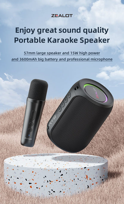 ZEALOT-S62M Karaoke Machine Portable Bluetooth 5.3 Speaker System with 1-2 Wireless Microphones Home Family festival Gifts