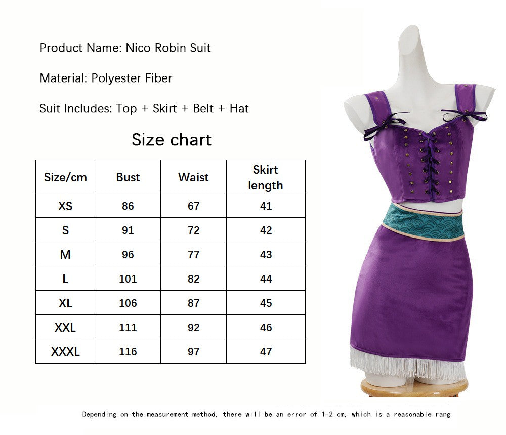 Anime Movie One Piece Nico Robin Cosplay Costume Top Skirt Belt Hat Role Play Outfit Halloween Carnival Party Performance Suit