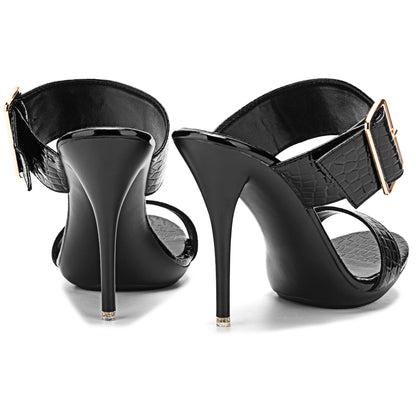 New Summer Buckle Strap Outside Women Slipper  Open Toe High Heeled 10CM Women's Sandals Thin Heels Neutral Slippers Party Pumps