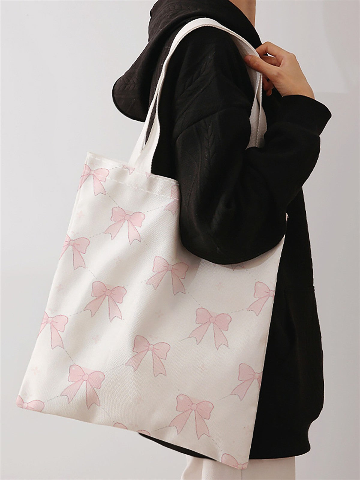 Bow pattern printed casual handbag, reusable fashionable backpack, multifunctional handbag, canvas shopping bag