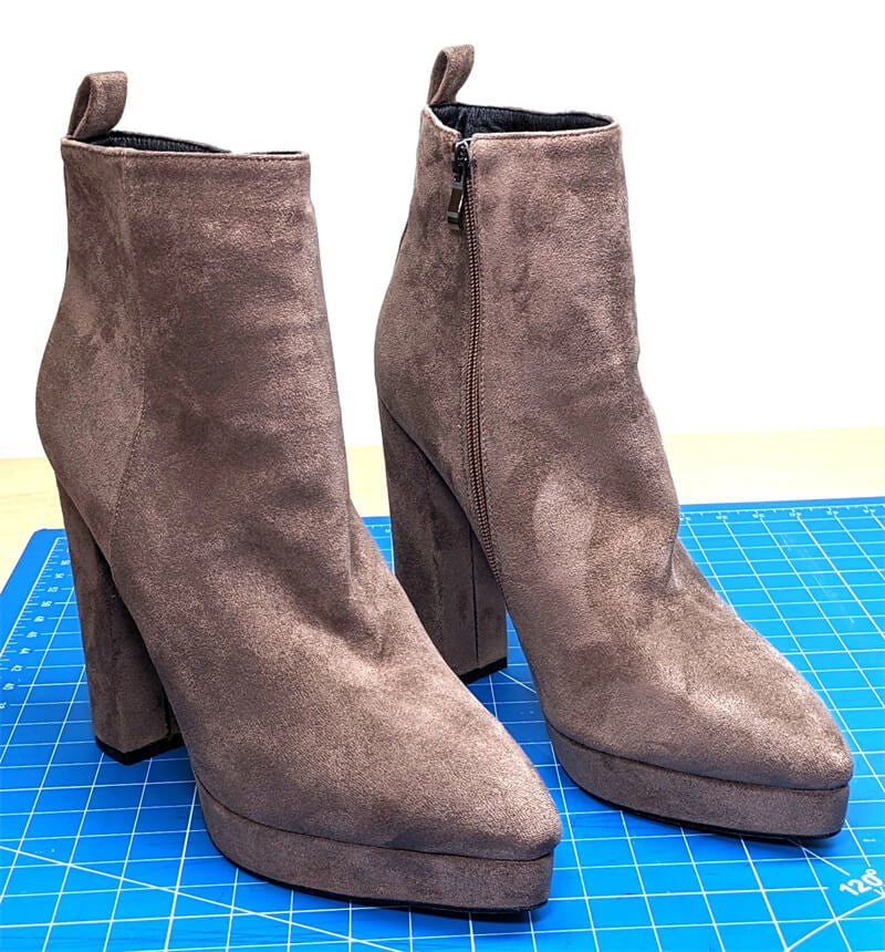 Onlymaker Women Pointed Toe Ankle Boots Black Matte Flock Chunky Heel Platform Booties Party Shoes Large Size Short Boots