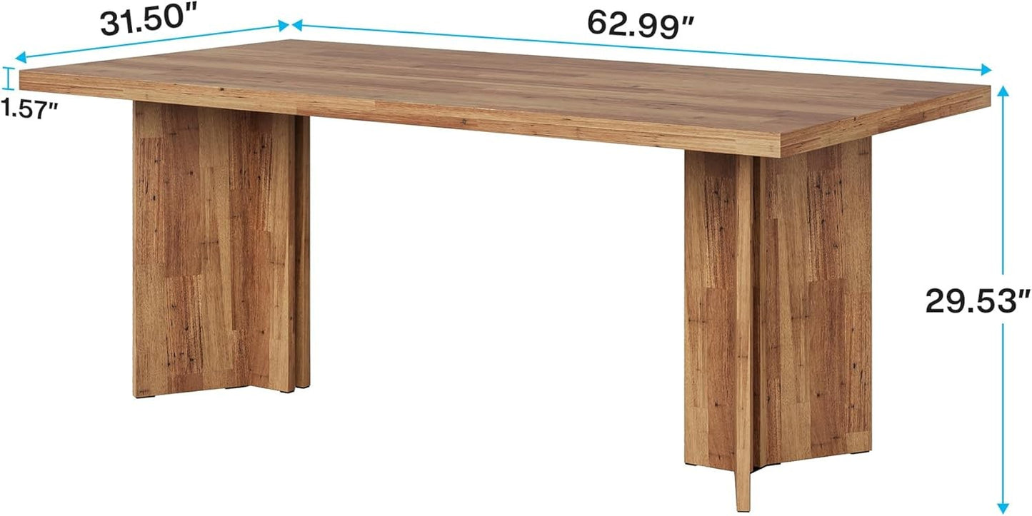 Rectangular Farmhouse Dining Table for 4-6 People, Spacious Tabletop for Kitchen and Dining Room