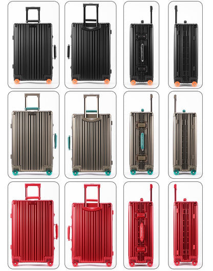 Mala de Viagem de Liga de Alumínio e Magnésio com Grande Capacidade, Cadeado, Rodas Transparentes com Infusão e Carrinho de Negócios