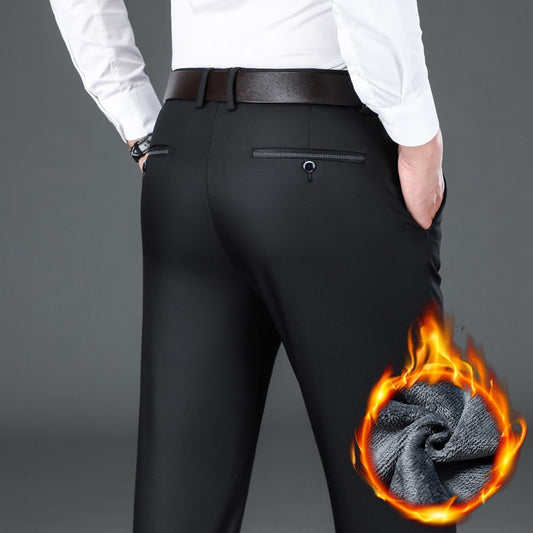 Flannel Thick Men's Casual Pants Navyblue Winter New Fleece Business Stretch Warm Plush Trousers Brand Slim Straight Male Pants