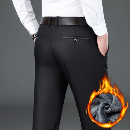 Flannel Thick Men's Casual Pants Navyblue Winter New Fleece Business Stretch Warm Plush Trousers Brand Slim Straight Male Pants