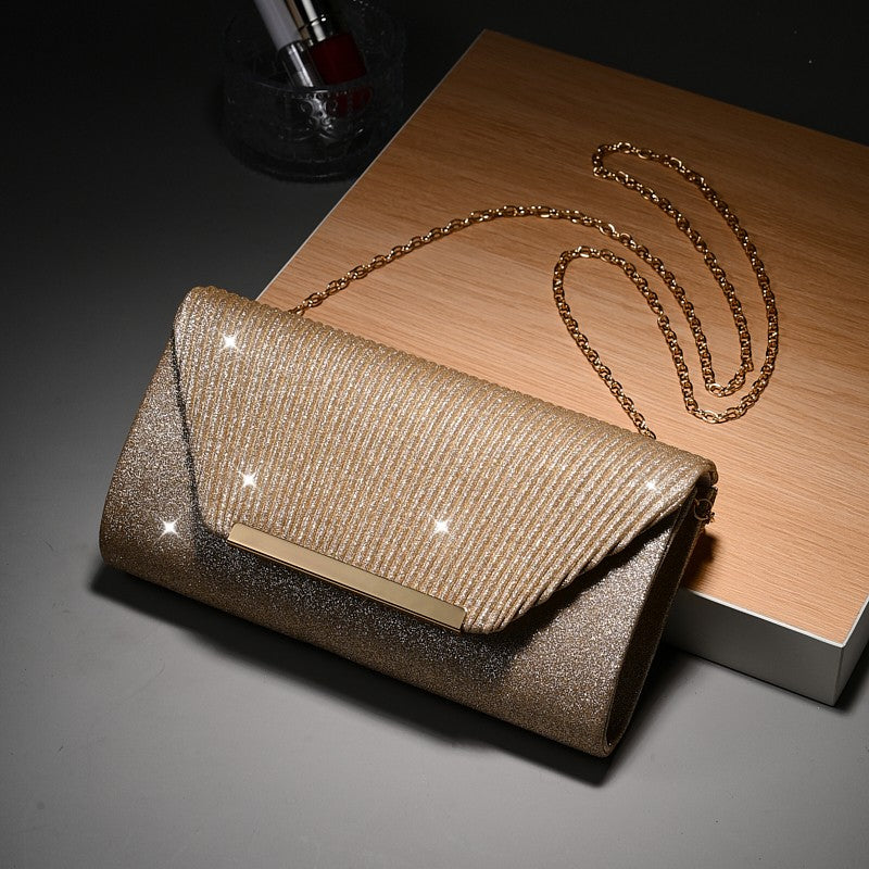 Luxury Envelope Evening clutch Bag New Bright Grain Wrinkle Textured Long Hardware shoulder bag Wedding Handbag for wedding bag