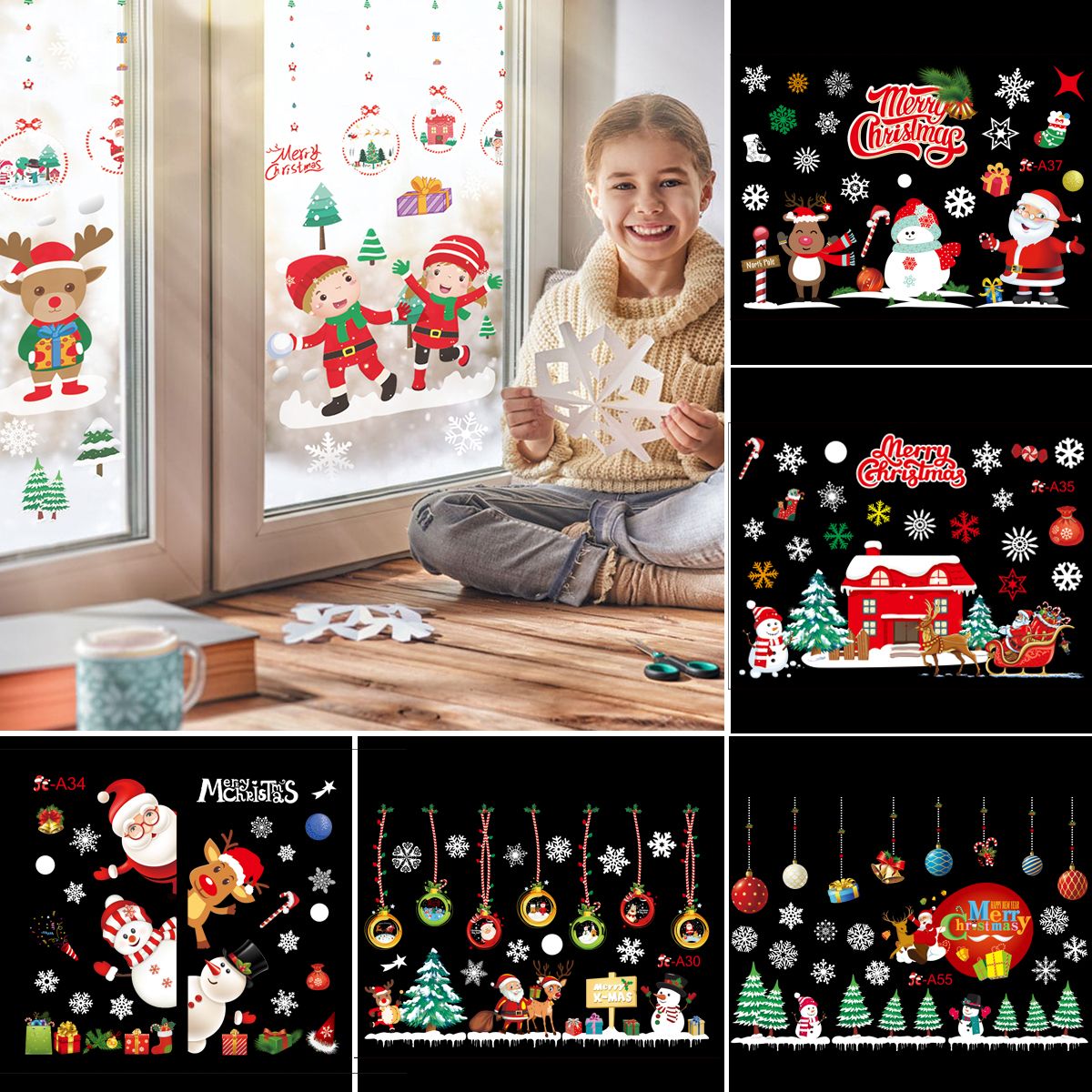 2025 Merry Christmas Wall Sticker Window Glass Merry Christmas Decor for Home Living Room Wall Decor 2026 Happy New Year Sticker