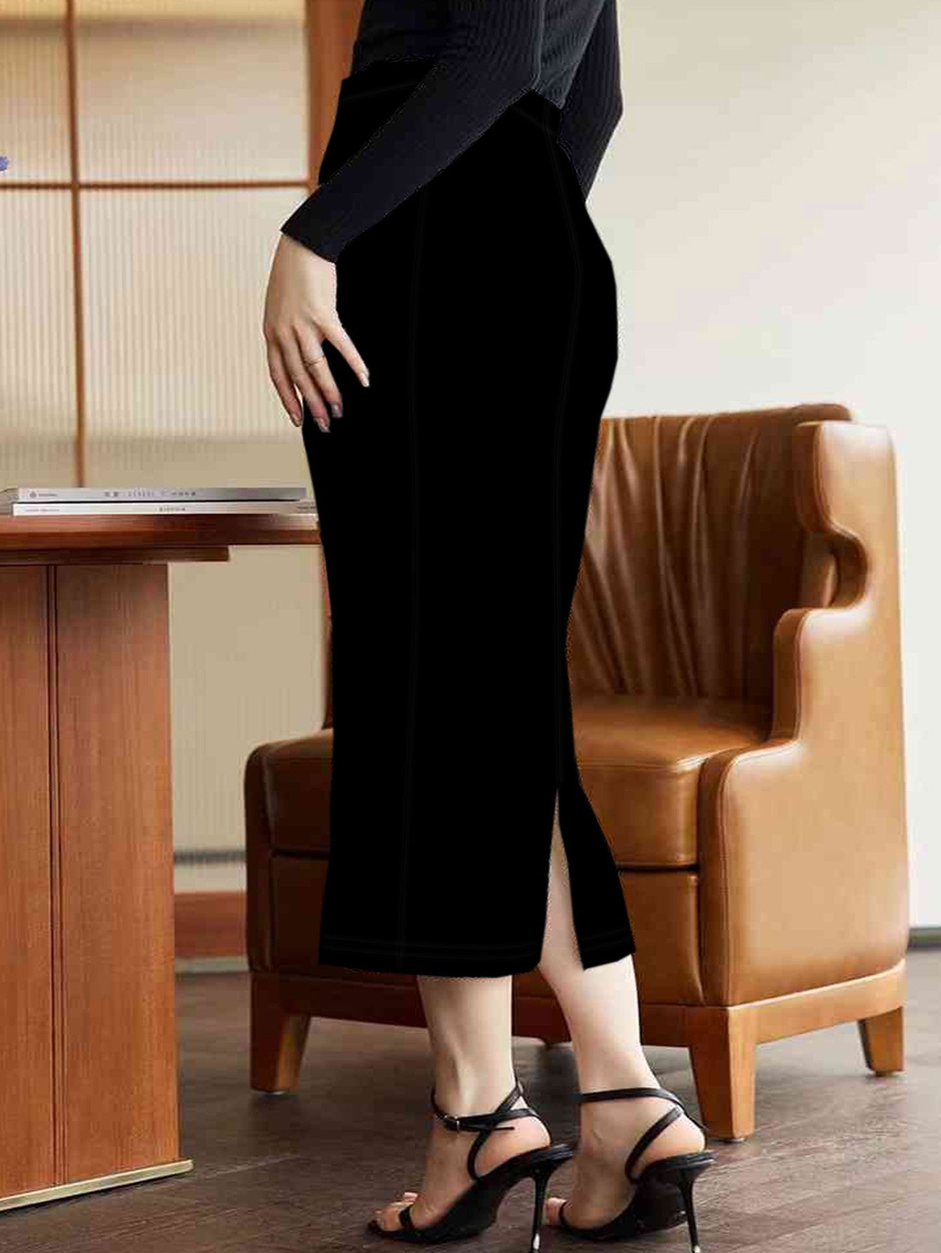 Spring and summer new plus size women's fashion temperament wind slit design solid color half-body skirt