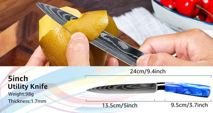 Faca de Cozinha Japonesa Chef 1-10 Peças Conjunto 7CR17 Aço Inoxidável 440C Desenho Damasco Cutelo de Carne Fatiador Santoku Ferramentas de Cozinha