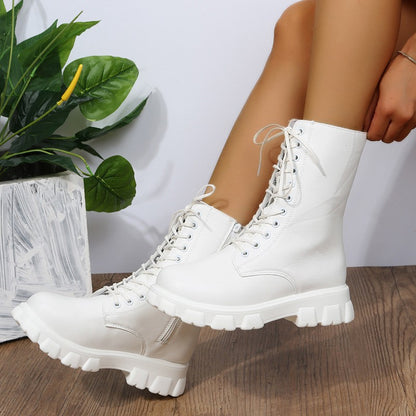 Autumn winter plus size new shoes Women Fashion Laceup Boots Chelsea Zipper Ladies  Sports Casual Heel  platform