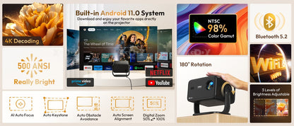 Projetor XGODY A6/N6 Netflix Oficial Controle de Voz 500-600 ANSI Android 4K Beamer Nativo 1080P FHD WiFi Home Theater
