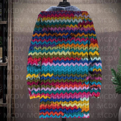 Men's Retro Print Plush Thick Long-Sleeved Coat Cardigan 3D All Over Prined Fleece Hooded Overcoat Unisex Thick Warm Jacket