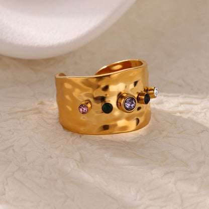 Anéis de Luxo em Aço Inoxidável Banhado a Ouro Pedra Colorida Zircônia Cristal Coração Anel Feminino Casamento Joias Boho Presente de Natal