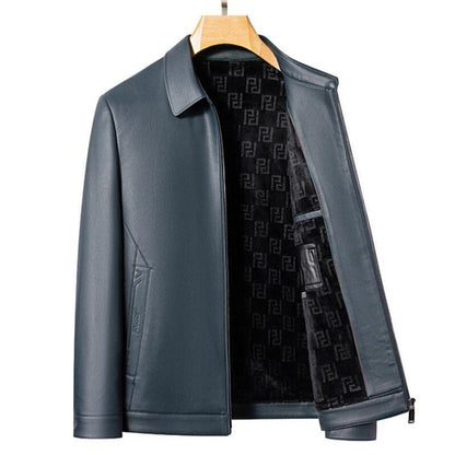 2025 Fall And Winter Models Men's Jacket Lapel Business Casual PU Leather Jacket Thin Thick Black Lake Blue