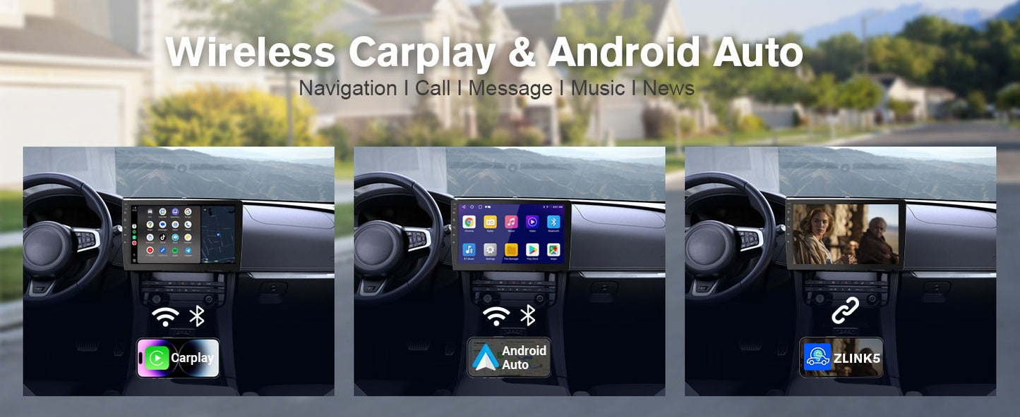 Central Multimídia Automotiva Duplo Din Sem Fio Haudio 10.1" com CarPlay e Android Auto, Rádio Automotivo com BT 4.1/Mirror Link/Câmera de Ré/FM/AM