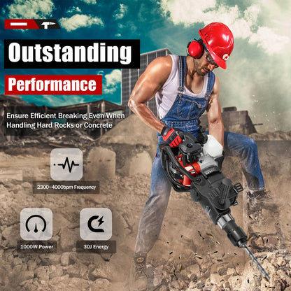 Martelo Demolidor a Gasolina 2 Tempos 1000W 33CC Refrigerado a Ar Perfuratriz de Martelo 5300rpm para Trabalho