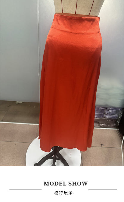 Nighpha Women's Elegant Satin Skirts High Waisted Flared Casual Work Office Fishtail Midi Skirt