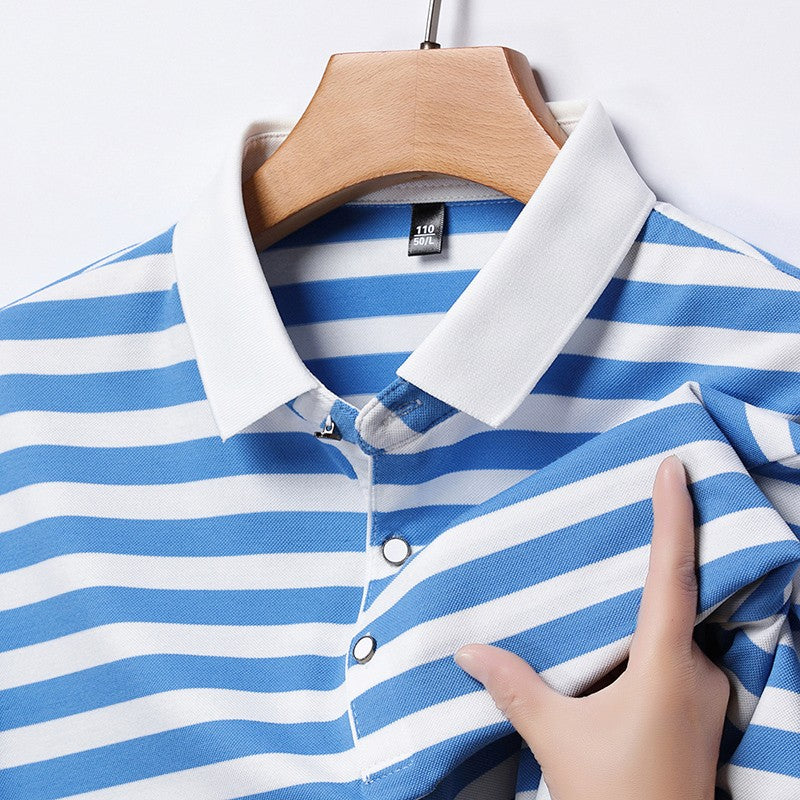 2024 Men's New Striped Cotton Business Casual Short sleeved POLO Shirt Fashion Short sleeved Comfortable and Breathable Top