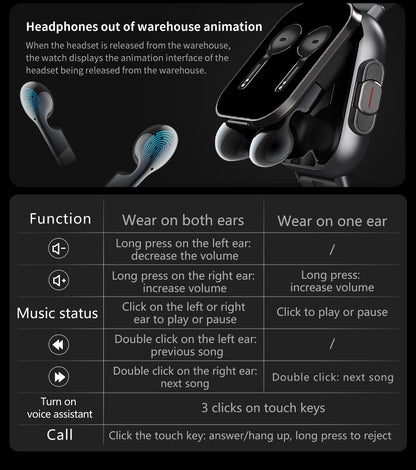 Smartwatch TWS 2 em 1 com fones de ouvido Relógio esportivo fone de ouvido Bluetooth Relógio de chamada Monitor de saúde masculino NFC Smartwatch feminino Fone de ouvido