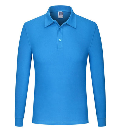 Cotton long sleeved polo shirt, men's and women's breathable spring and autumn T-shirt, printed logo embroidery workwear