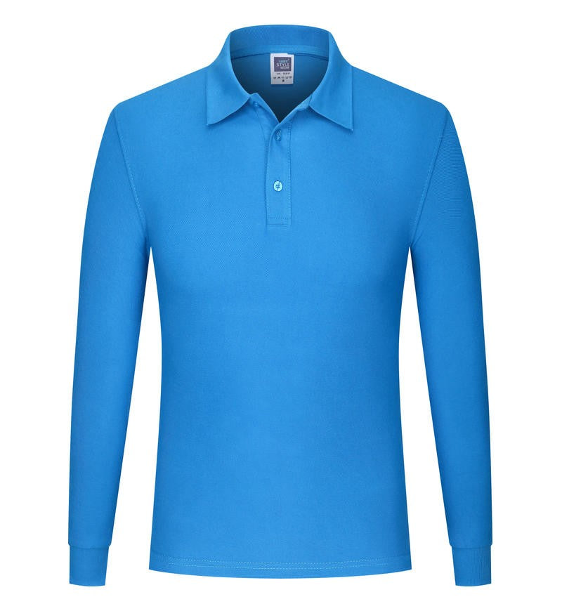 Cotton long sleeved polo shirt, men's and women's breathable spring and autumn T-shirt, printed logo embroidery workwear