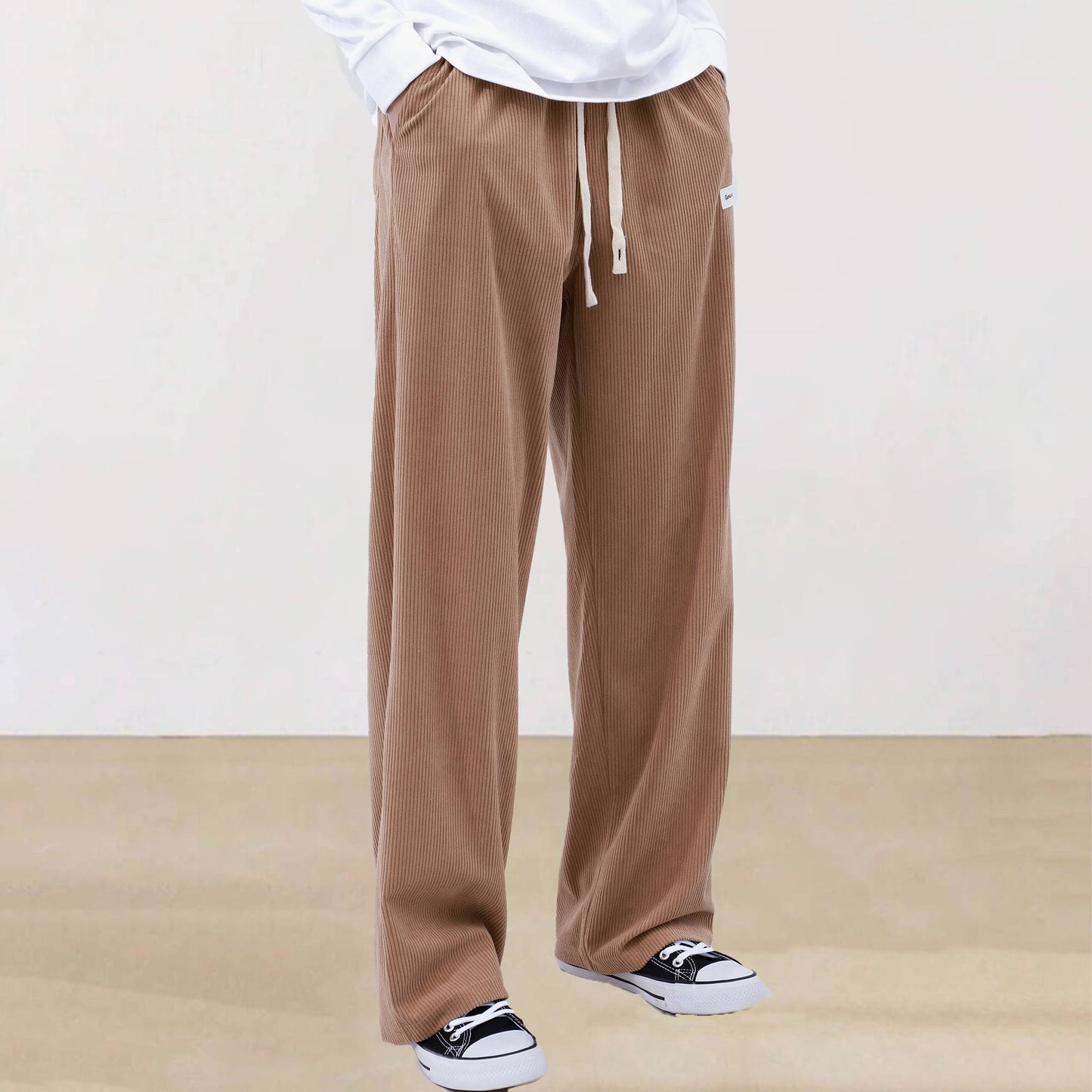 Mens Corduroy Joggers Pants Casual Cargo Pants Drawstring Elastic Waist Baggy Tapered Sweatpants with Pockets Outdoor Sweatpants