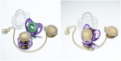 Miyocar Bling Custom Pure Green Pacifiers Bring 3 Replacement Silicone Teat Include All Size for Boy Girl Baby Shower Gift