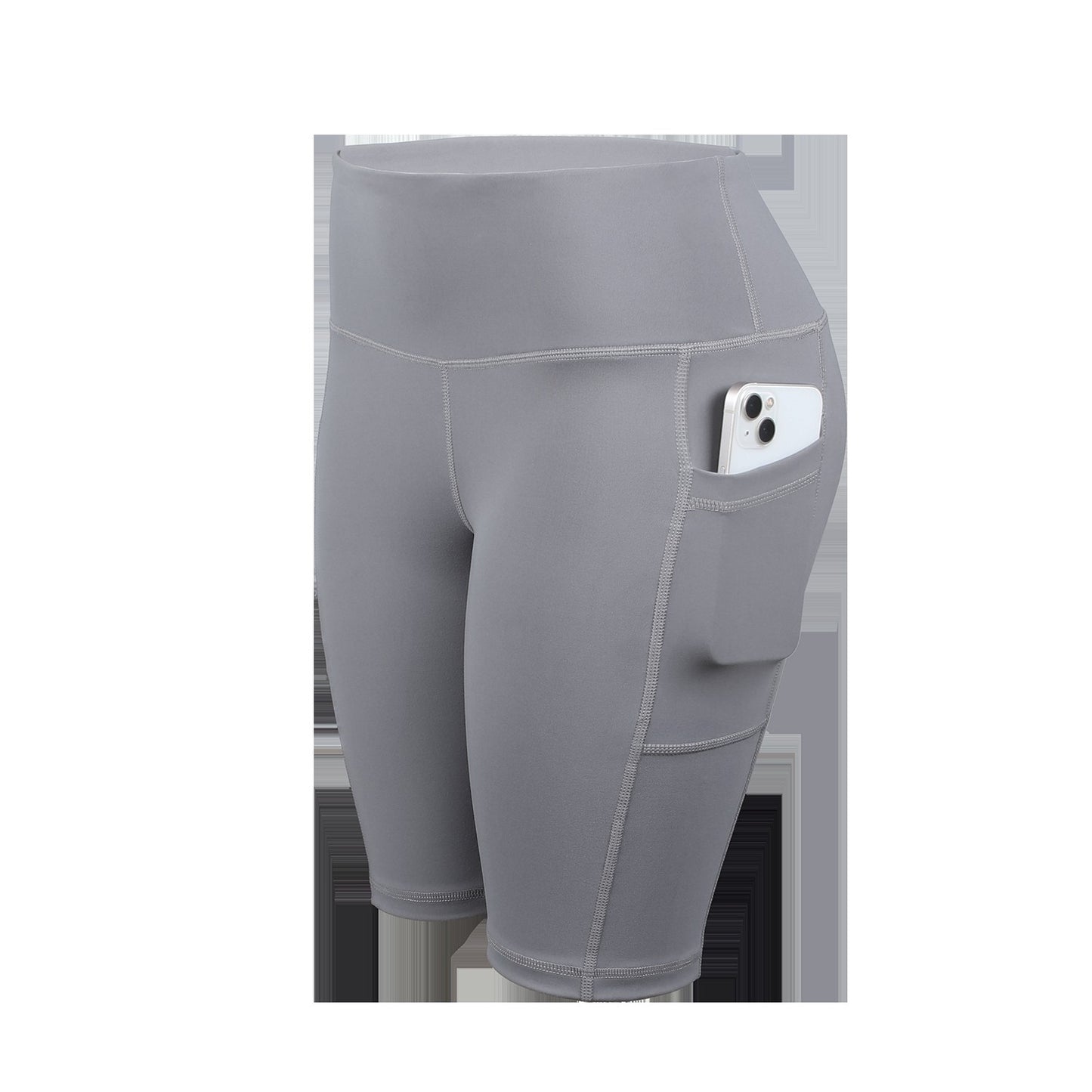 CHRLEISURE Women Solid Yoga Shorts with 3 Pockets High Waist Butt Lifting Workout Tights Gym Elastic Cycling Shorts Activewear