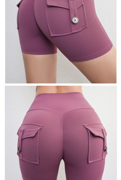 Peach Butt Fitness Shorts Women's Exercise Three-Quarter Pants Cargo Air Dry Pocket Yoga Tight Lift Summer