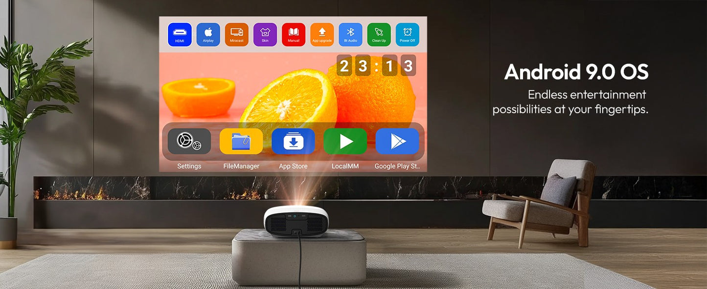 Projetor VEVSHAO A22 Full HD 1080P 4K 1000ANSI Android WiFi Foco Automático 10W*2 Projetor de Home Theater para Reuniões de Escritório e Vídeo