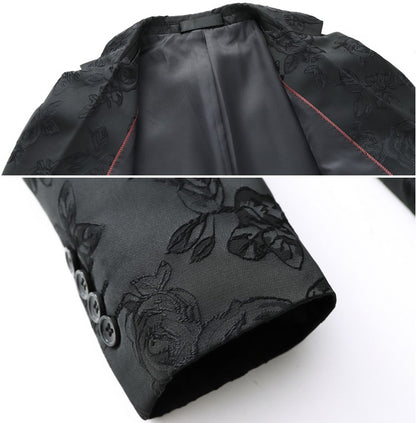 Summer and Autumn New Men Rose Suit Jacket Black White Fashion Male Business Wedding Party Dress Blazer Coat Large Size 6XL