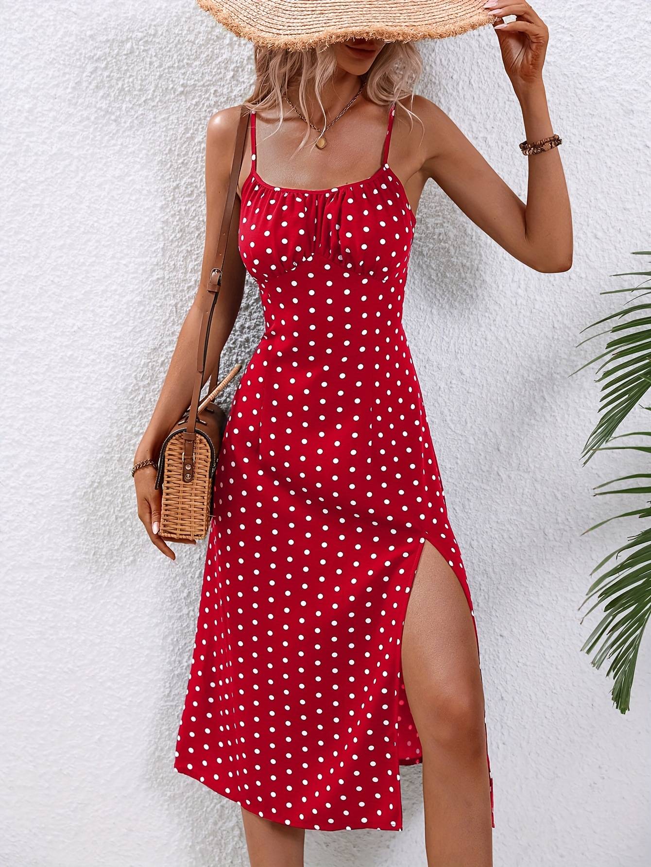 2024 Summer Sexy Spaghetti Straps Dress Women Fashion Polka Dot Print Sleeveless