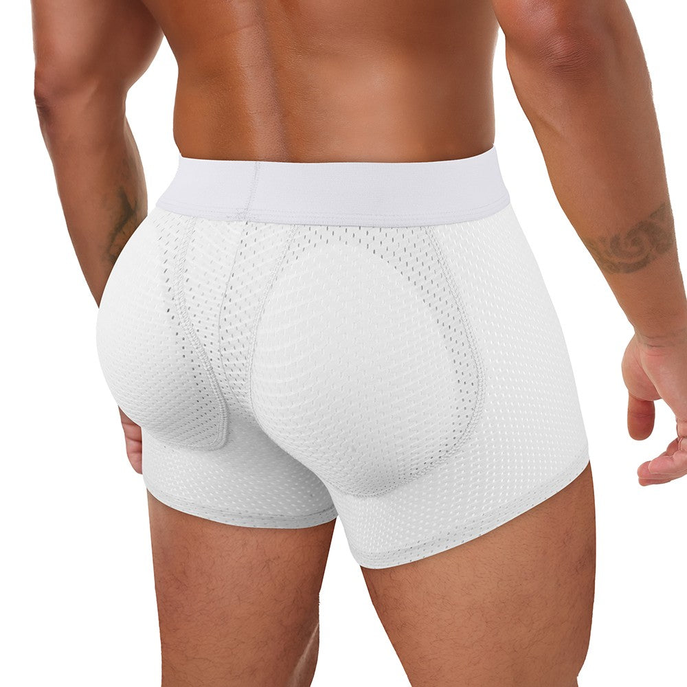 Men Hip Lift Body Shaper Sponge Fake Butt Padded Boxer Briefs Hollow out Breathable Slimming Underwear Body Shaping Enhancement