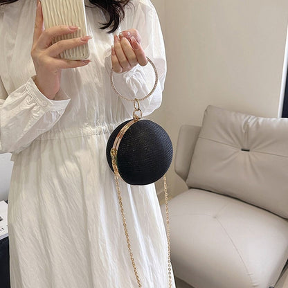 Fashion Circular Evening Bag Luxury Wedding Party Shoulder Bags Elegant Rhinestone Decorative Chain Banquet Clutch Handbags