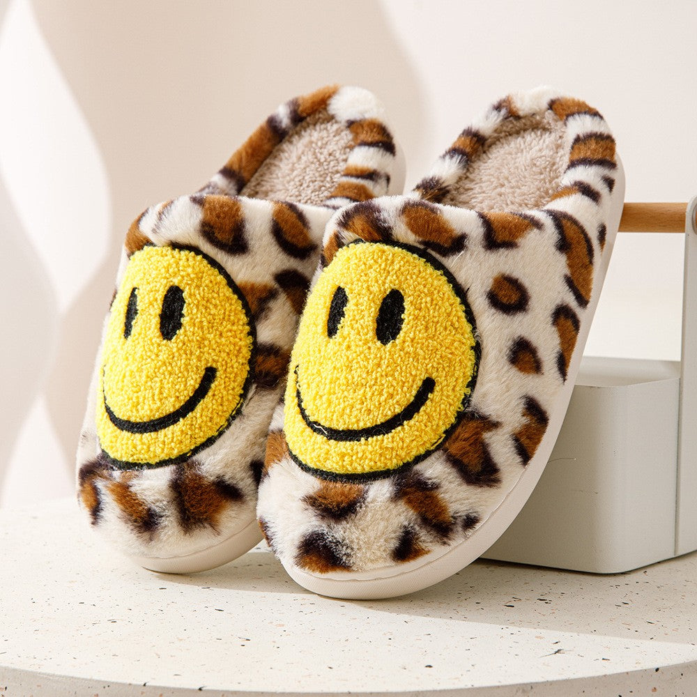 Leopard Fluffy Slippers for Home Smile Designer Platform Shoes Women 2025 Indoor Plush Sliders Warm Flats Chic Winter Footwear