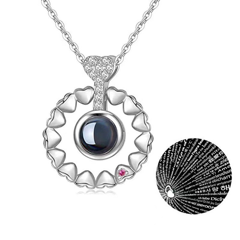Love Heart Necklace 100 Languages I Love You Projection Pendant Jewelry For Mom Girlfriend Birthday Christmas Romantic Gifts