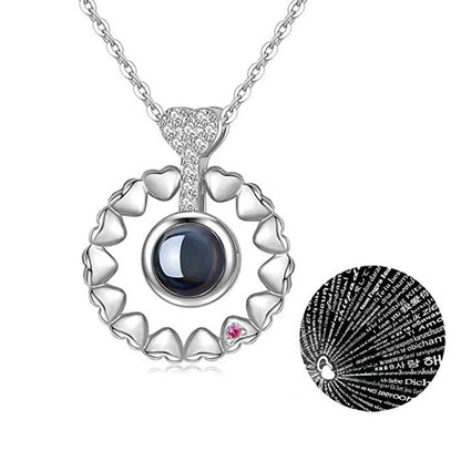 Love Heart Necklace 100 Languages I Love You Projection Pendant Jewelry For Mom Girlfriend Birthday Christmas Romantic Gifts