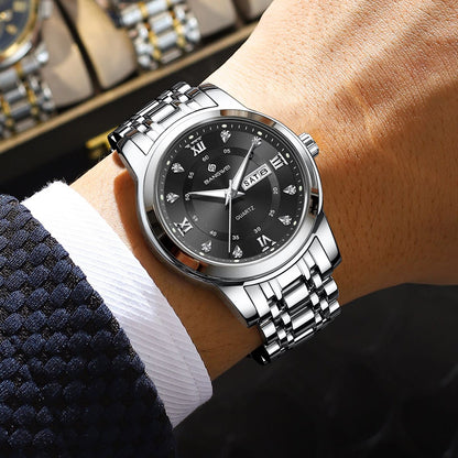 LIGE Brand BANGWEI Quartz Man Watch Fashion Stainless Steel Band Business Luxury Diamond Waterproof Calendar Watches for Men+Box