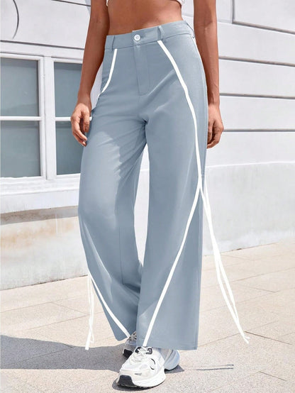 Fisoew Womens Casual Track Pants Straight Leg Trousers Splicing Line Wide Leg Pants Athletic Workout Sweatpants