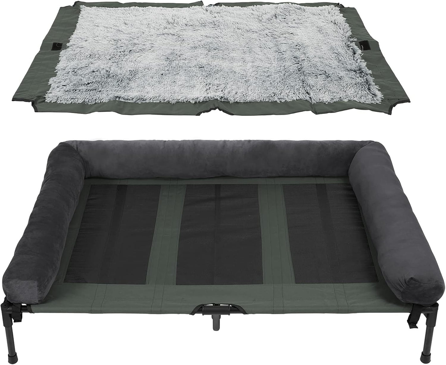 Outdoor Elevated Dog Bed Cooling Raised Pet Lounger Bed Mesh Cot Sleep Camping Bed with Detachable Plush Bolster