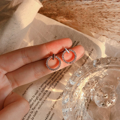 LByzHan Frete Grátis Moda 925 Prata Esterlina Cristal Strass Geométrico Redondo Brincos Para Mulheres Belas Joias