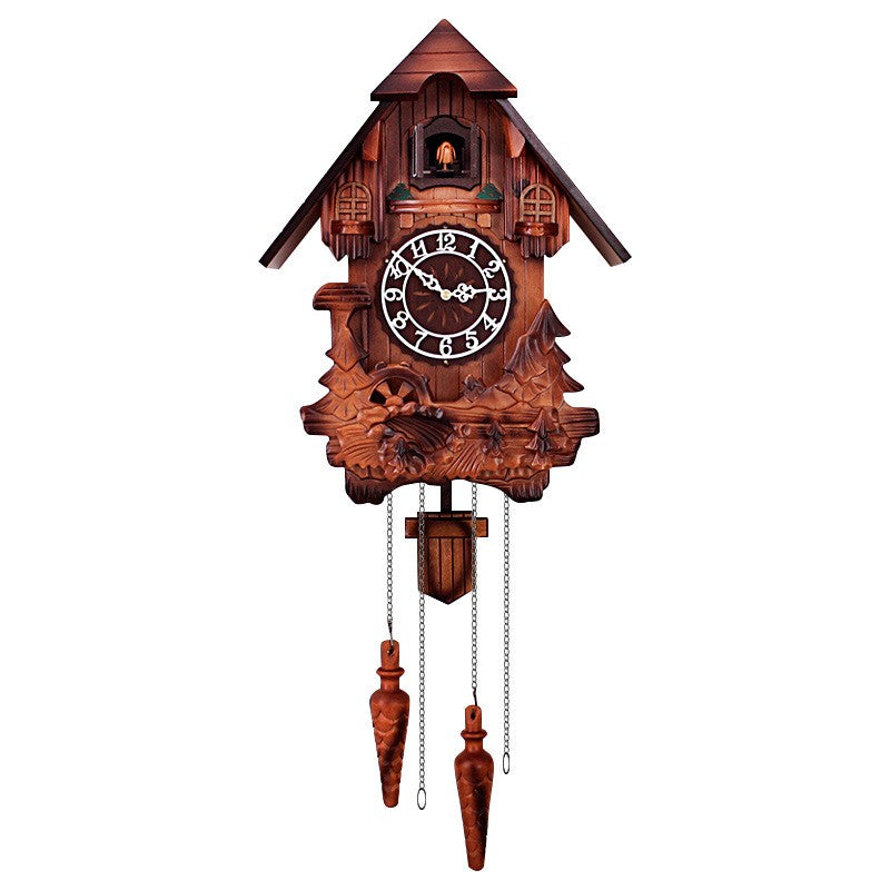 Wall Clock Hand Carved Solid Wood Cuckoo Musical Pendulum Silent Kids Room Home Decor Living Room Bedroom Clock Modern Design