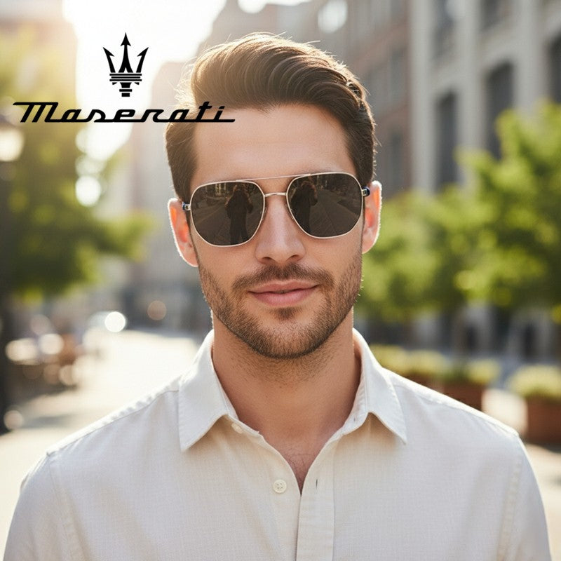 Óculos de Sol MASERATI Quadrados Estilosos Polarizados para Dirigir, Viajar, Masculinos e Femininos, UV400 Visão Nítida