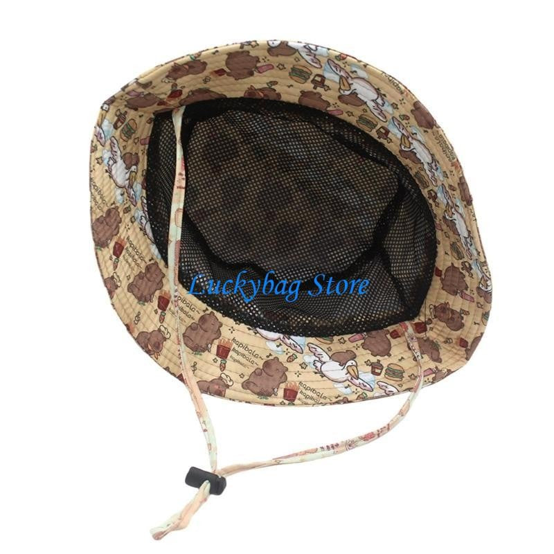 X7XE Trendy Capybara Pattern Fisherman Hat Beach Vacation Bucket Sunshade Hat for Animal Lover and Trendsetters