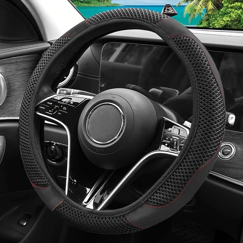 Capa de Volante de Malha de Seda Gelada Sem Anel Interno - Elegante, Respirável e Antiderrapante, Protetor de Volante de Carro 38cm Adequado para Carros