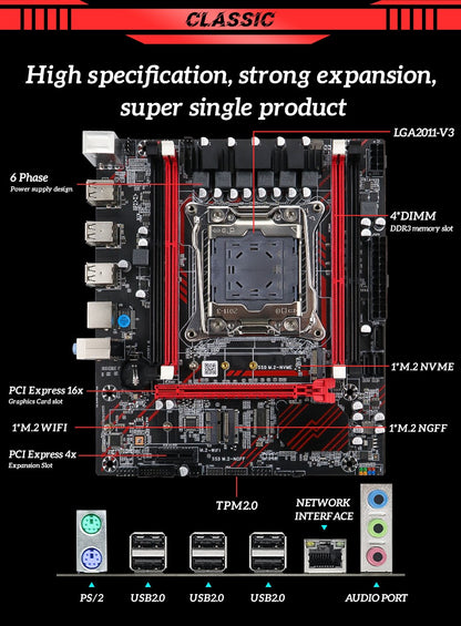 Conjunto de Placa-mãe SOYO X99 D3 Gaming com CPU Intel LGA2011-3 E5 2676 V3 Memória RAM ECC DDR3 8GB*1 Componentes de computador M.2 NVME