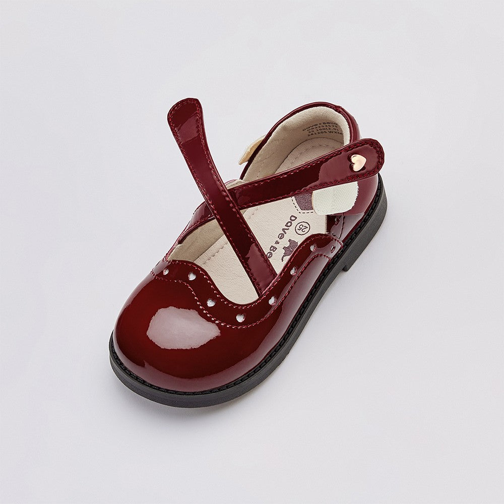Dave Bella Children's Leather Shoes Autumn Girl's Retro Fashion Soft soled Red Anti slip Princess Shoes DB3252579