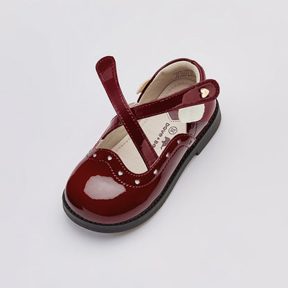 Dave Bella Children's Leather Shoes Autumn Girl's Retro Fashion Soft soled Red Anti slip Princess Shoes DB3252579